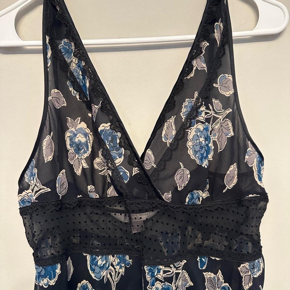 Vintage Y2K Era Victoria's Secret Angels Black and Blue Floral Slip Dress Small - Picture 5 of 7